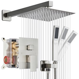 Votamuta Shower Faucet Set,Brushed Nickel Shower System Shower Faucet with 10 Inch Rain Shower Head and Handheld,Shower Faucets Sets Complete Shower Combo Set Rough-in Valve and Trim Kit Included
