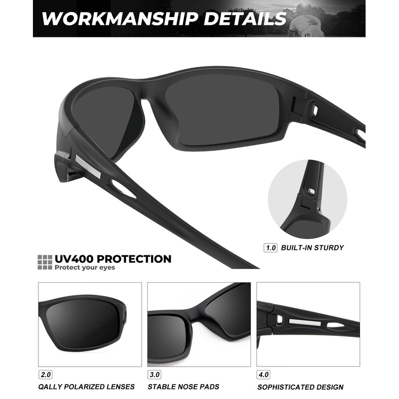 QALLY Polarized-Sunglasses-Men Sports Mens-Sunglasses: Sun-Glasses with UV400 Protection for Driving