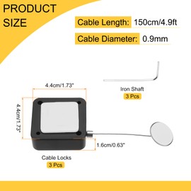 MECCANIXITY 4.9 ft Retractable Cable Lock with Adhesive Round Patch Remote Control Security Lock with Adjustable Cord Tether Anti Theft for Laptop, TV, 600g, Black, 3 Pack