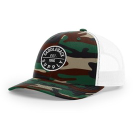 Saddleback Supply Classic Circle Patch - Six Panel Curved Bill Mesh Snapback Hats-OS-Green Camo/White