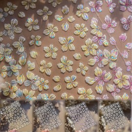 WENYUEN Nail Art Stickers, 3D 3D Jelly Textured Nail Stickers, Cherry Blossom Petal Pattern, For Girls, Spring, Hologram Effect, Multiple Styles, DIY Nail Sticker Set, Premium Simplicity, Set of 4