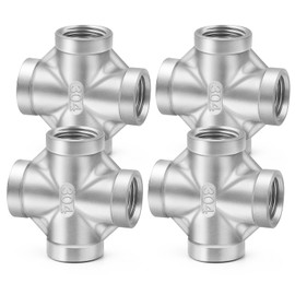 ChillWaves 304 Stainless Steel Pipe Fitting, 4 Way Cross 3/8" x 3/8" x 3/8" x 3/8" NPT Female Thread Adapter(4-PACK)