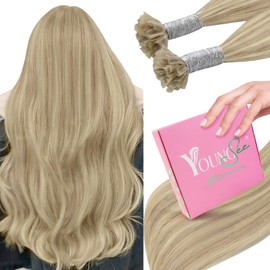 YoungSee U Tip Hair Extensions Human Hair Highlight Blonde Mixed Bleach Blonde U Tips Hair Extensions Highlight Utip Hair Extensions Blonde Pre Bonded Hair Extensions Highlight 16In 1G/S 50G