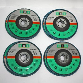 HKB ® Pack of 8 Flap Sanding Discs 2x Grit 40, 60, 80, 120, Grinding Disc, Abrasive Mop, 125 x 22 mm, Blue, Zircon, for Stainless Steel, Metal, Inox, for Flex and Angle Grinders, Item No. 50145