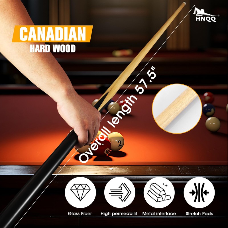 HNQQ 58 One Piece Pool Cue Stick with 13MM Leather