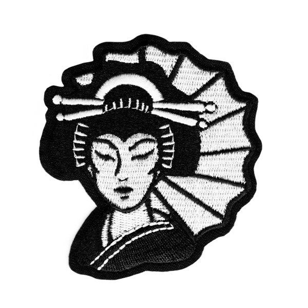 Patchwork Paradise Japanese Geisha Black And White Embroidered Iron On