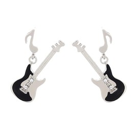 Punk Guitar Dangle Drop Earrings for Women Men Hip Hop Statement Crystal Musical Instrument Charm Bass Electric Guitar Musical Note Stud Earring Fashion Concert Party Jewelry Gifts