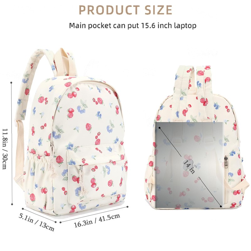 BBIQI Coquette Strawberry Backpack Cute Aesthetic Fruit Preppy Backpack Nylon