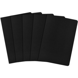 ZCZN A5 Blank Notebooks – 5 Pack, Black Kraft Cover Plain Notepads for Sketching, Notes, Travel & School Use