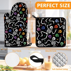 Colorful Skull Oven Mitts and Pot Holders Sets 4Pcs,Heat Resistant to 400 F for Kitchen Cooking Baking BBQ 100% Cotton