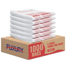 Fuxury Fuxury 1000 Count Thank You Plastic Bags (12" x 6.5" x 21") White, T-shirt, Grocery, Take Out, To Go, Shopping Bags in Bulk (Made in USA)