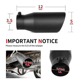 Richeer 3.5 inch Exhaust Tip, 3 1/2" Inlet 5” Outlet 12” Overall Length Stainless Steel Exhaust Tip Black Universal for Vehicles with 3.5" O.D. Exhaust Tailpipe, Rolled Edge, Bolt on