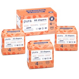 Pura Size 4 Diapers, 66 Count, Unisex, Organic Cotton, Leak-Free, Plant-Based, Dermatologically Tested, Allergy-Certified, Carbon Neutral, B-Corp