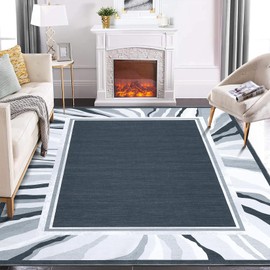 GarveeHome 9x12 Area Rug Large Washable Rug Modern Bordered Area Rug for Living Room Contemporary Bedroom Rug Low Pile Anti-Slip Backing Indoor Carpet Aesthetic Foldable Rug for Dining Office Grey