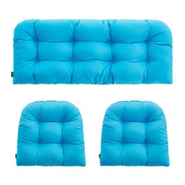 YOOZEKU Outdoor/Indoor All Weather Tufted Wicker Chair Cushions of 3 Pieces, 1 Loveseat and 2 U-Shape Waterproof Cushions for Patio Furniture,Wicker Loveseat,Bench-Navy Blue