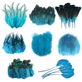 Molirex 160Pcs Blue Feathers for Crafting 8 Styles Pheasant Craft Feathers