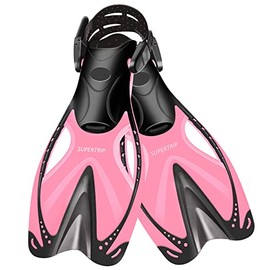 Supertrip Kids Snorkel Fins, Swim Fins for Lap Swimming, Adjustable Short Flippers, Travel Size Diving Fins Scuba Fins, Snorkeling Gear for Kids Boys Girls Age 6-14
