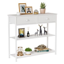 Furologee 30'' Entryway Table, White Console Table with Storage, Narrow Sofa Table with 2 Drawers and 2 Shelves for Hallway, Living Room, Bedroom, Foyer, Couch, Tv