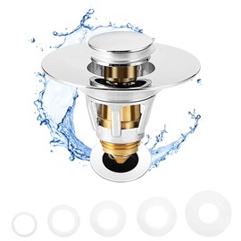 Fransiton Bathroom Sink Stopper, 1.1-1.77 Inch Basin Pop Up Sink Drain Stopper, Anti Clogging Drain Plug with Detachable Hair Catcher, Chrome