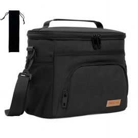 Insulated Lunch Box for Men Women, 9L Leak Cooler Bags with Adjustable Shoulder Straps & Tableware Pouch, Multi-Pockets Pack Lunch Bag Reusable Picnic Cooler Bag for Work Office Picnic Travel, Black
