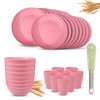 Kitchen Wheat Straw Dinnerware Sets (33pcs) Attached cleaning brush,Service For