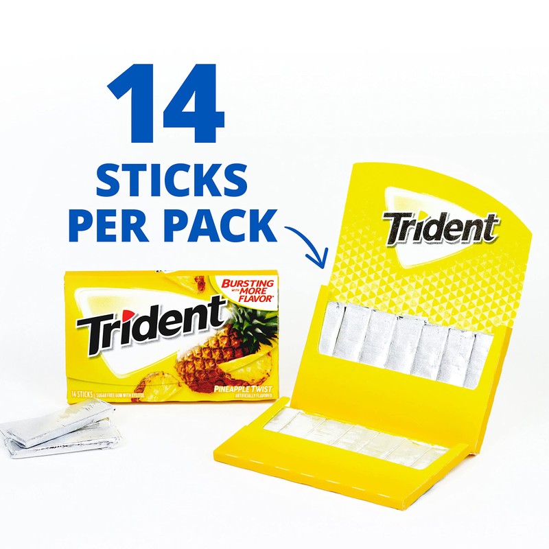 Trident Pineapple Twist Sugar-Free Chewing Gum, 12 Packs of 14
