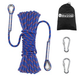 NewDoar 14KN Static Climbing Rope 8mm(5/16in) Accessory Cord Equipment 33FT(10M) 66FT(20M) 98FT(30M) 165FT(50M) Escape Rope with 2 Carabiners for Ice Climbing Equipment Fire Rescue Rope-Blue/10M