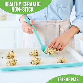 GreenLife Healthy Ceramic Nonstick, 13" x 9" Quarter Cookie Sheet Baking Pan Set, PFAS-Free, Turquoise