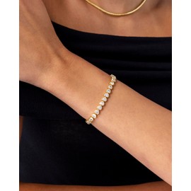 PAVOI Rhodium Plated Valentines Love Heart-Shaped Cubic Zirconia Bezel Set Tennis Bracelet for Women | Petite 7" Bracelet with Heart Stones