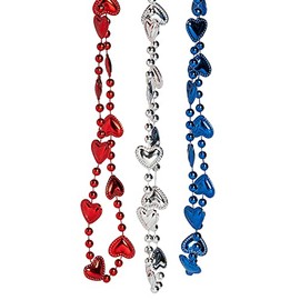 Fun Express Patriotic Metallic Bead Necklaces with Hearts - 24 Pieces