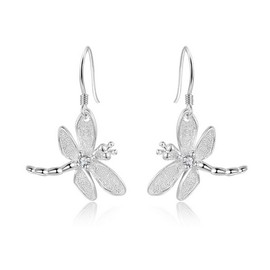 Catwalk Sterling Silver 925 Women's Vivid Animals Small Dragonfly Pendant Drop Earrings
