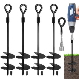 Attimal Ground Anchors Screw in - Heavy Duty Ground Anchors Set of 5 for Garden, Swing Sets, Trampoline, Shed, and Outdoor Support, Wide Design with Sharp Tips & Spiral Blades for Stability