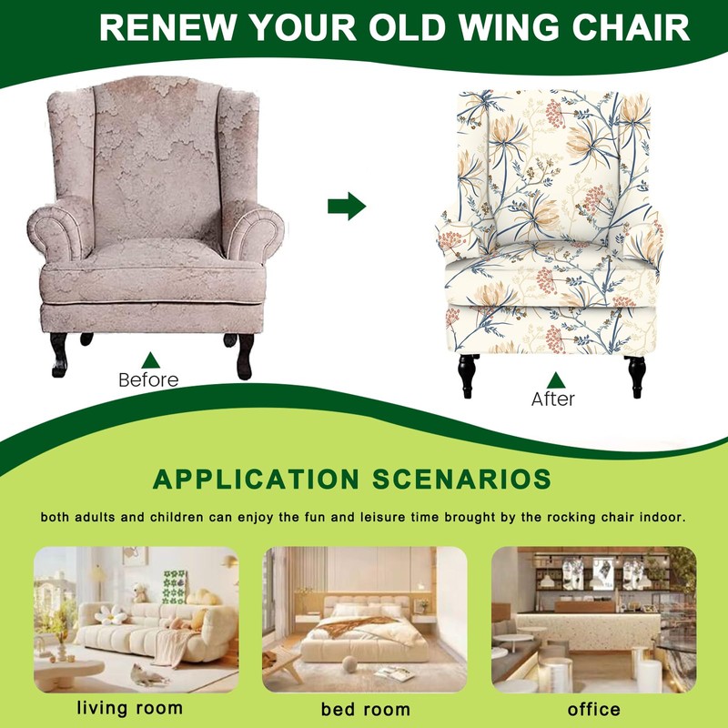CRFATOP Wingback Chair Covers 2 Pieces Stretch Printed Wing Back