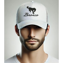 Bronco Trucker Hat Vintage Car Lover Embroidered Mesh Cap (Black White Red)