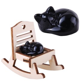 Meditation Crystal Black Obsidian Sleeping Cat on Wooden Rocking Chair, Crystals and Healing Stones, Natural Crystals Guide for Beginners, Collection, Meditation, Yoga