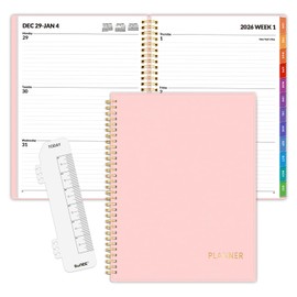 SUNEE 2026 Weekly and Monthly Planner - from January 2026 - December 2026, 8.5"x11" Daily Agenda Planner with Monthly Tab, Flexible Cover, Note Pages, Pockets, Bookmark, Spiral Binding, Pink