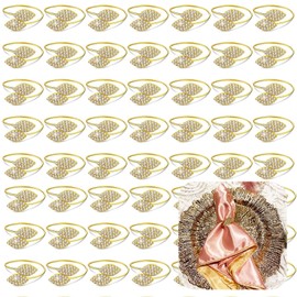 Set of 100 Napkin Rings Metal Gold Elegant Bling Leaves Rhinestone Napkin Ring, Napkin Rings Bulk Dinner Banquet Serviette Decor, Dining Table Setting for Thanksgiving Christmas Holiday Wedding Party