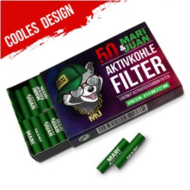 Mari & Juan 50 x Slim Activated Carbon Filters, 5.9 mm Thin Filters with Coconut Based Activated Carbon, Pack of 50 in Green, Lower Harmful Smoke Feeling