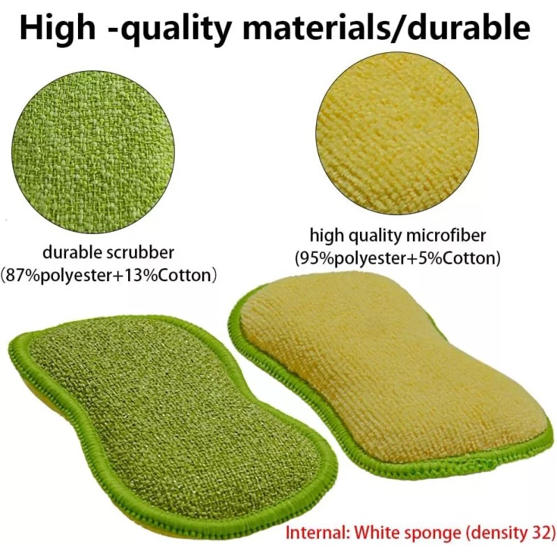 6 Multi-Purpose Scrub Sponges Kitchen Non-Scratch Microfiber Heavy Duty Scouring