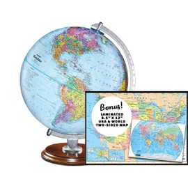 Replogle Student - Educational Classic World globe, Blue Ocean, Raised Relief feature, including a bonus map, made in USA, 12"/30cm diameter
