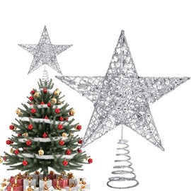 Christmas Tree Star Topper, Christmas Tree Star, Christmas Decoration Tree Topper, Metal Christmas Tree Topper, for Christmas Tree Topper Decoration, 20 cm, Silver