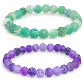 Wovanoo 2 Pieces Beads Bracelets for Women Natural Stone Bracelet Turquoise Yoga Bracelet Adjustable Stretch Beaded Bracelets Green Purple