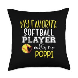 My Favorite Softball Player Calls Me Poppi Fathers Day Throw Pillow