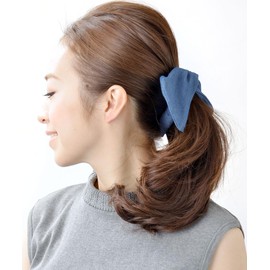 VINGTAINE H-675-BL Denim Cloth Ribbon Banana Clip Hair Accessories, Simple, Office, Blue