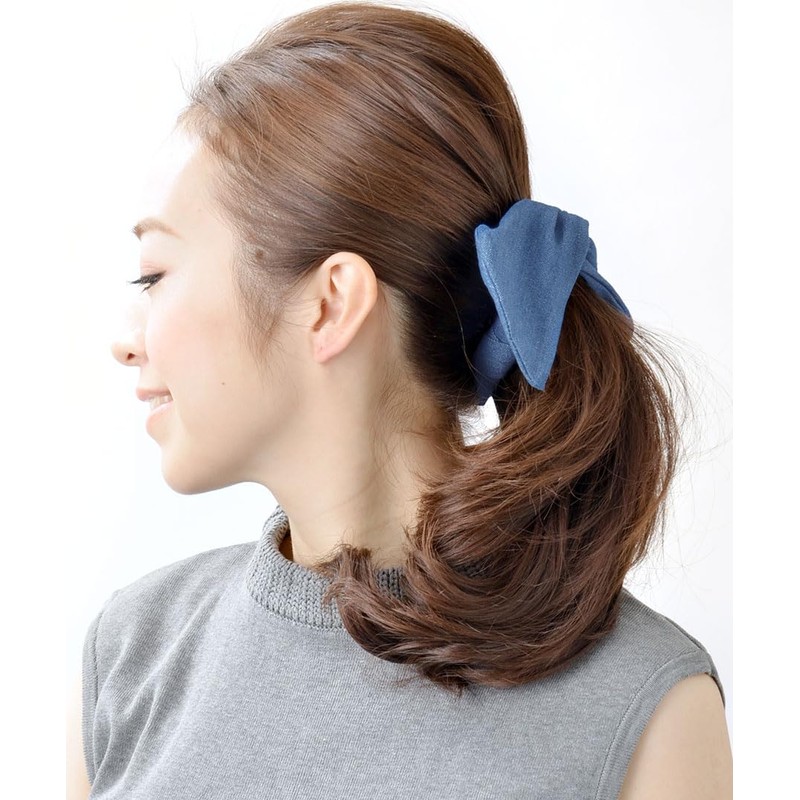 VINGTAINE H-675-BL Denim Cloth Ribbon Banana Clip Hair Accessories, Simple,