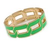 Oval Shape Neon Green Enamel Link Hinged Bangle Bracelet In