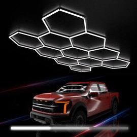 Litezone Hexagon Garage Lights : 3 Level Dimmable 329W 47 Pack Tube 11 Grids Hexagon LED Lights - Easy Install 6500K Super Bright Hex Lights for Garage, Home Gym, Shop, Workshop, Basement, Studio