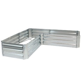 Sunnydaze 59.5" L-Shaped Raised Metal Garden Bed - Galvanized Steel Raised Garden Bed for Vegetables and Flowers - Silver