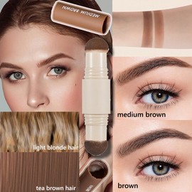 Eyebrow Stencil Stamp Set, Two-Tone Waterproof Eyebrow Powder Kit, Long Lasting Eyebrow Colour, Multifunctional Eyebrow Stamp Set (02 Medium Brown & Brown)