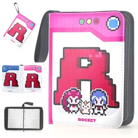 Card Binder with 4 Pockets, 50 Removable Sleeves for 400 Cards, Zippered Storage Album for Trading Cards, Sports, and Game Cards - Blue & Red